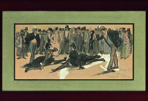 Théophile Alexandre Steinlen. «La Goulue y Valentín el Deshuesado bailando en el Moulin Rouge», 1890