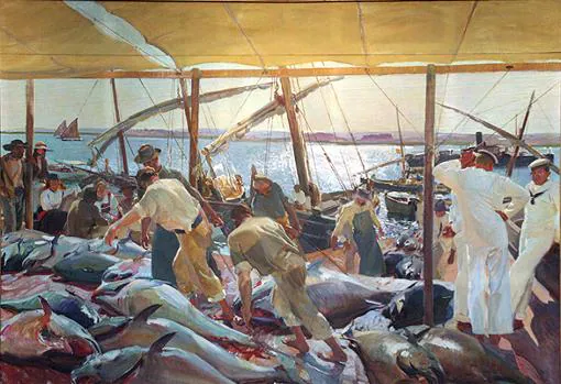 El mítico cuadro «La pesca del atún» de Joaquín Sorolla. El próximo mes de mayo se cumplen cien años de la llegada del pintor valenciano a Ayamonte