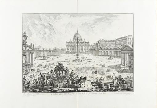 Aguafuerte de Piranesi: la Basílica y la Plaza de San Pedro en el Vaticano