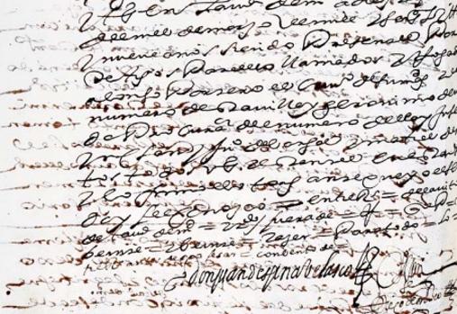 Fragmento del testamento de Juan de Espina de 1639, con su firma