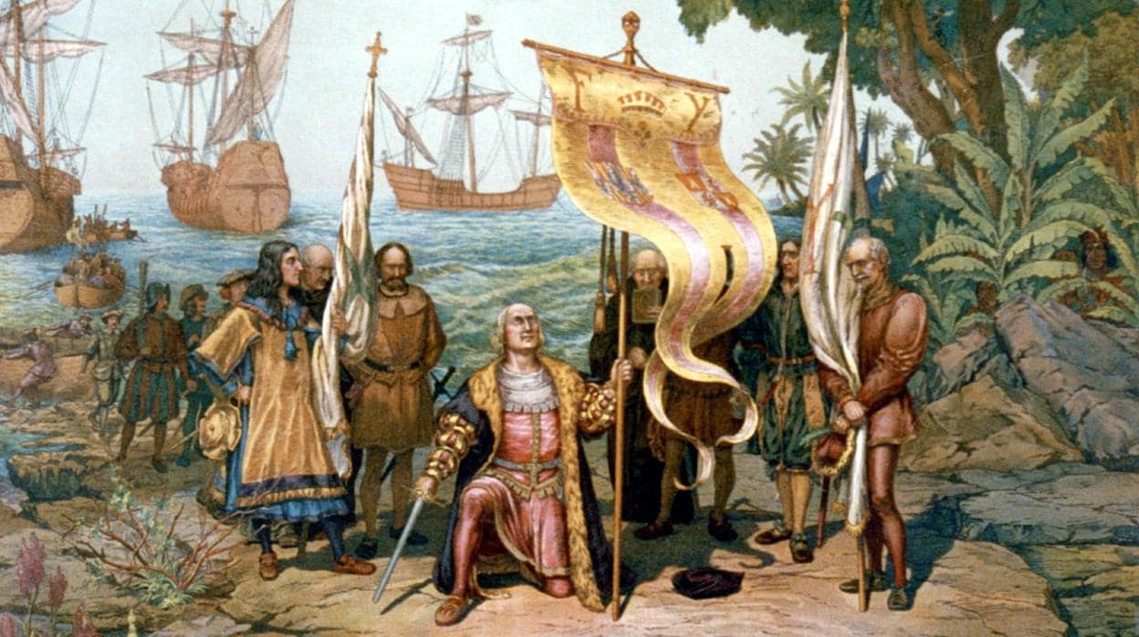 Colón en su llegada a América en un cuadro de época