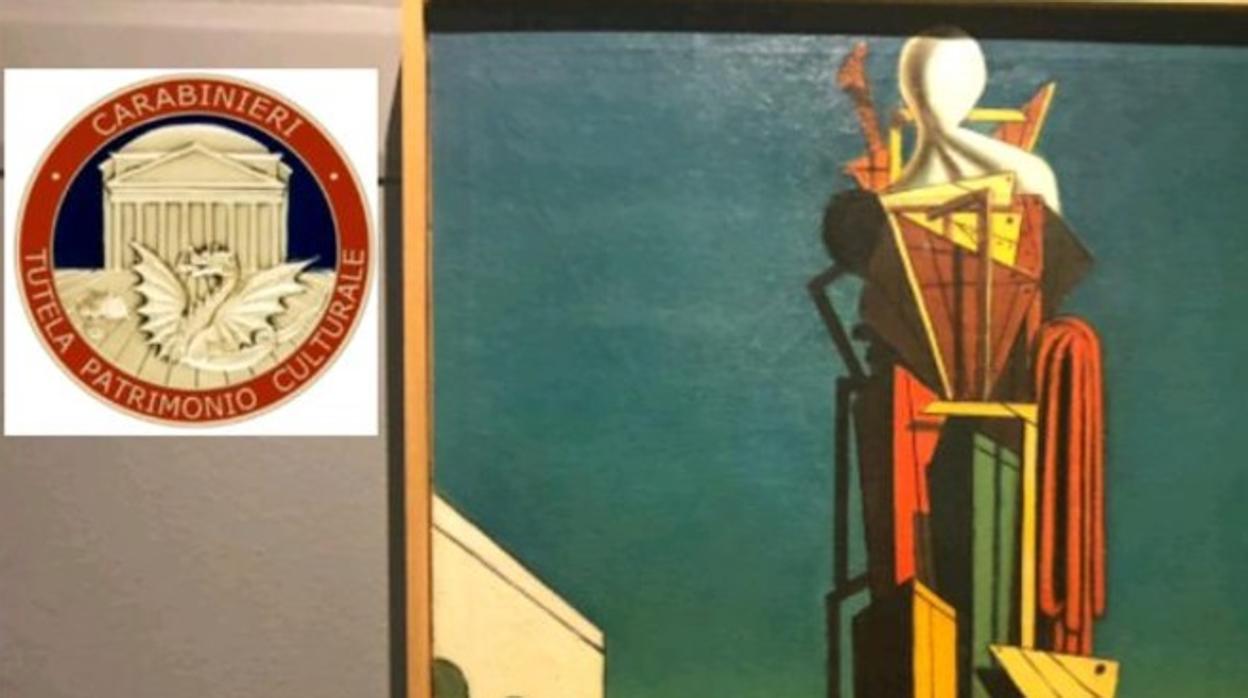 Una de las obras falsas de Girogio de Chirico secuestradas, con el logo de los Carabineros