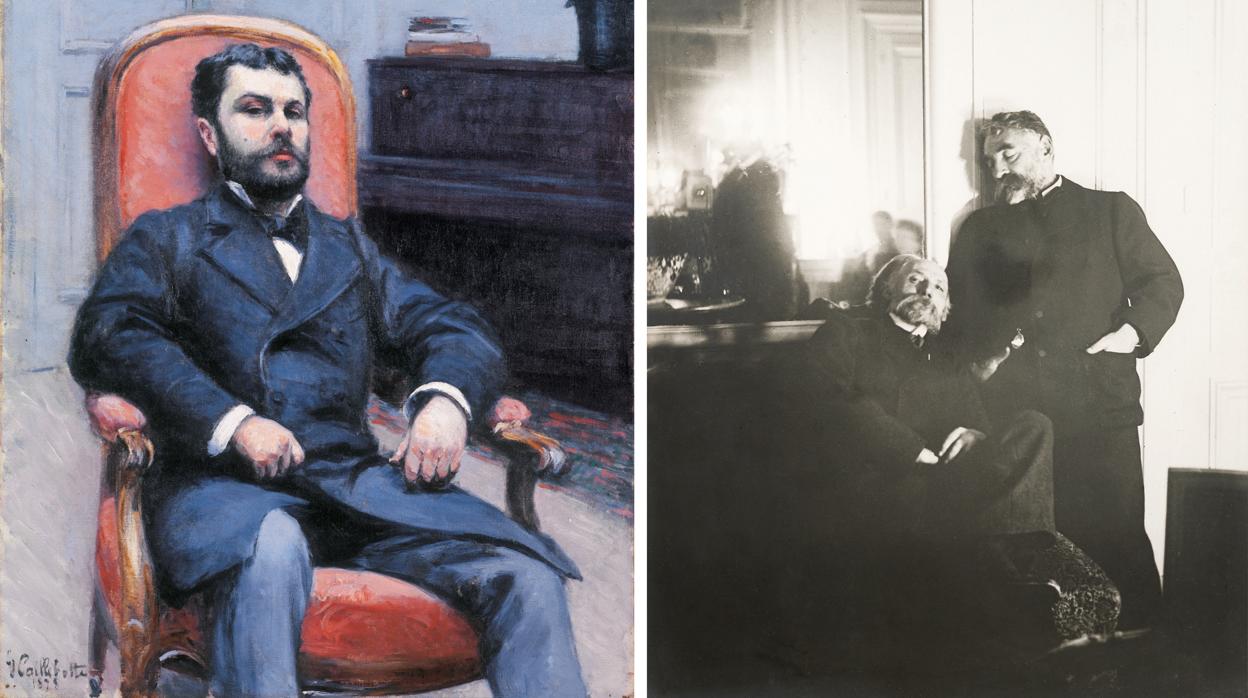 Mallarmé y Renoir fotografiados por Degas. A la izquierda, misma pose para el Richard Gallo de Caillebotte