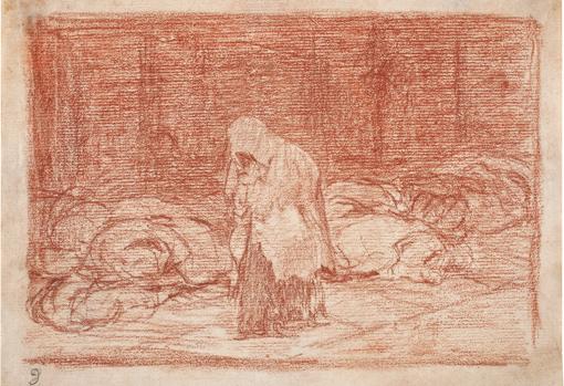 «Las camas de la muerte». Dibujo preparatorio para el Desastre de la guerra 62. Goya, 1812-14