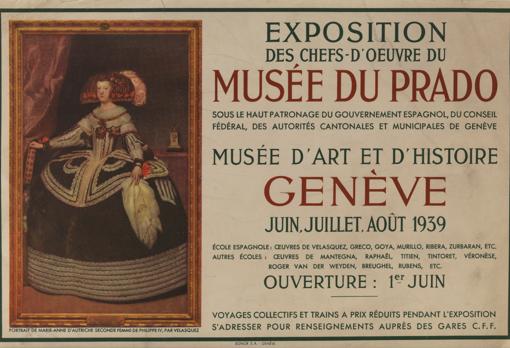 Cartel de la exposición celebrada en Ginebra en verano de 1939 con los tesoros del Prado que fueron evacuados a la ciudad suiza durante la Guerra Civil
