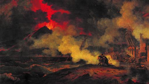 El Vesubio y Pompeya en uno de los lienzos de la muestra