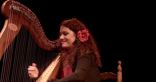 Ana Crisman tocando flamenco en el arpa