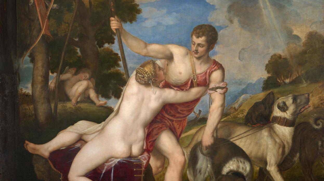 Detalle de «Venus y Adonis», de Tiziano (Museo del Prado). Está en la National Gallery de Londres