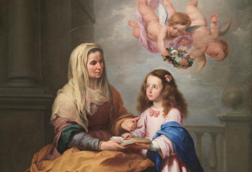 Detalle de "Santa Ana enseñando a leer a la Virgen", de Murillo