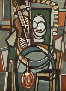 «El violonchelista» (1951), óleo de sus inicios