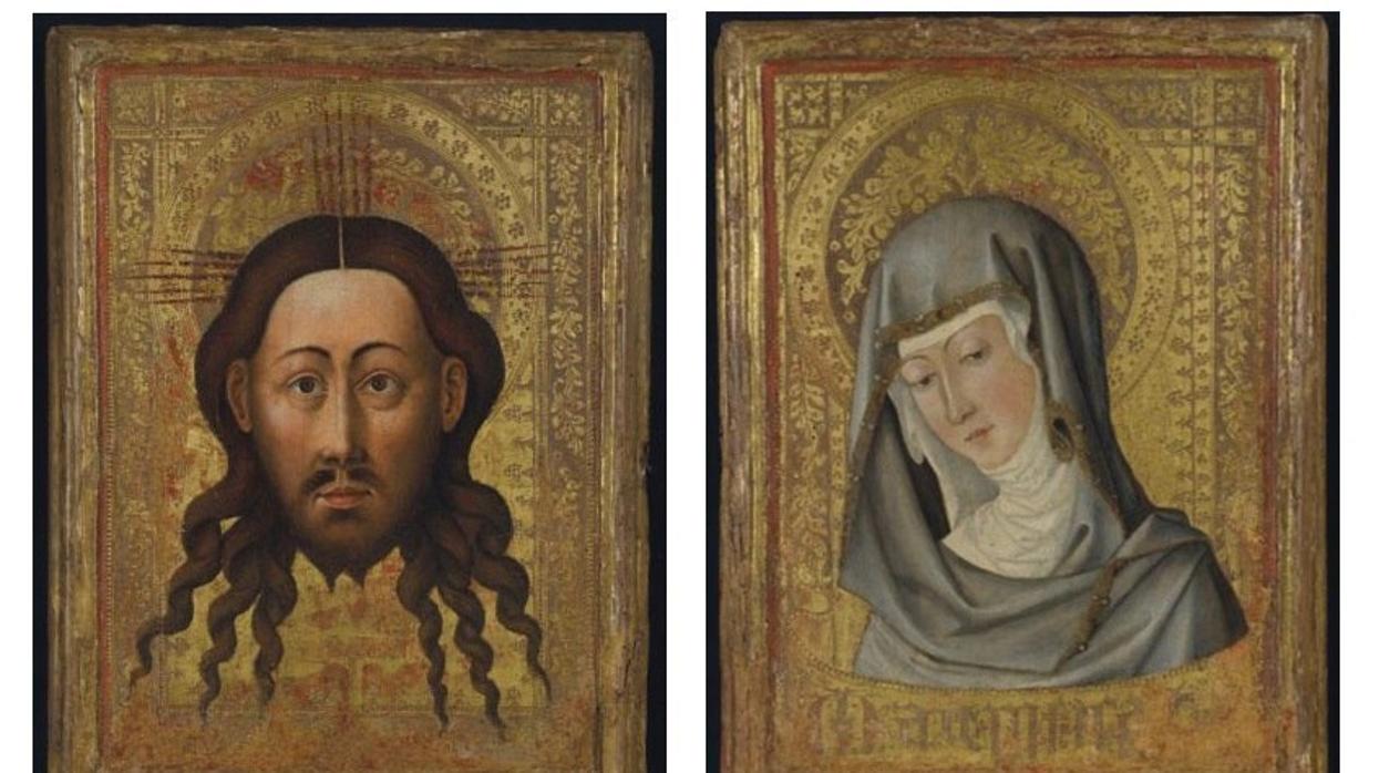 Panel español pintado en Valencia en torno a 1450, que representa a Jesucristo (i) y a un rostro de la Virgen (d), y que ha sido adquirido por el museo del Louvre