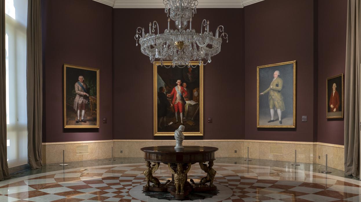 Sala dedicada a Goya. En la imagen, cuatro de los ocho retratos realizados por el artista que atesora el Banco de España