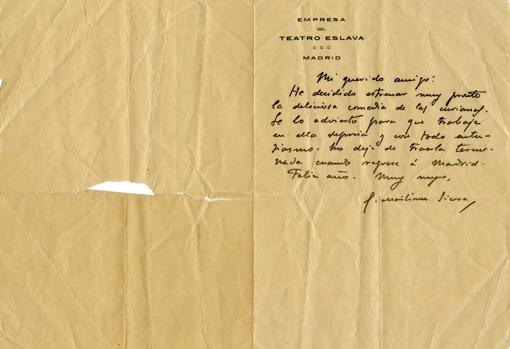 Carta remitida por Gregorio Martínez Sierra a Federico García Lorca