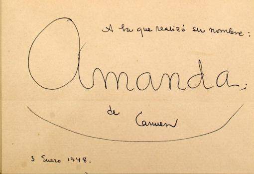 Dedicatoria de Carmen Conde a Amanda Junquera en su libro «Mi fin en el viento»