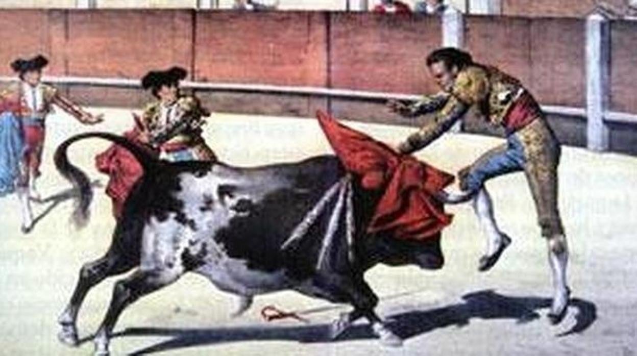 Momento de la cogida de El Tato, en una litografía de «La Lidia»