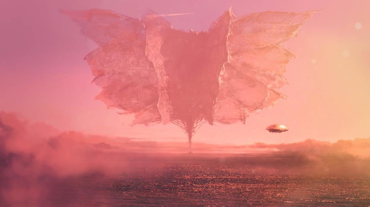 Ilustración del artista ruso Alex Andreyev del planeta Solaris, con una espectacular «simetríada», estructura efímera que se disuelve en el océano viviente