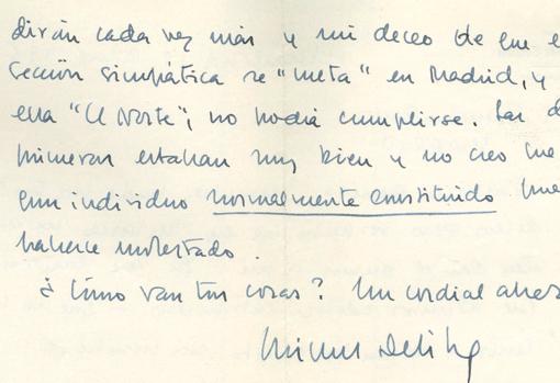 Una de las cartas de Delibes a Umbral