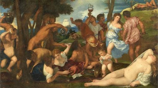 'La bacanal de los andrios', cuadro de Tiziano en la exposición 'Pasiones mitológicas'