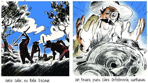 La excavación del mítico tesoro de Boscoreale, en viñetas