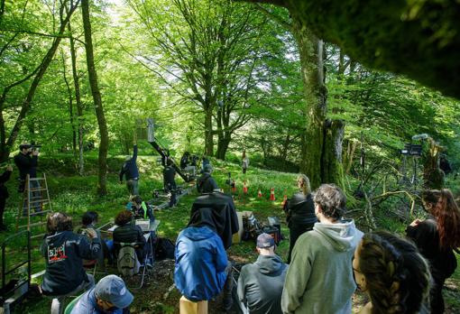 Un momento del rodaje de 'El comensal', en el Valle de Ulzama