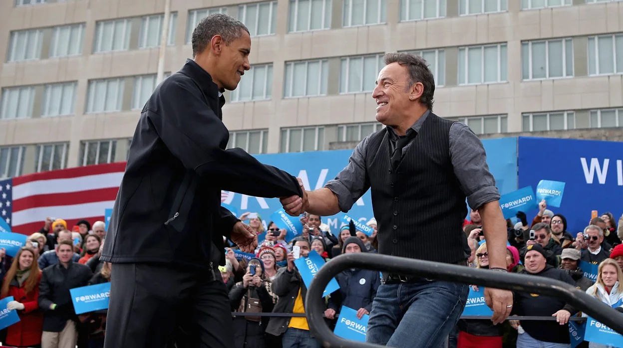 Barack Obama y Bruce Springsteen, en un acto electoral en 2012