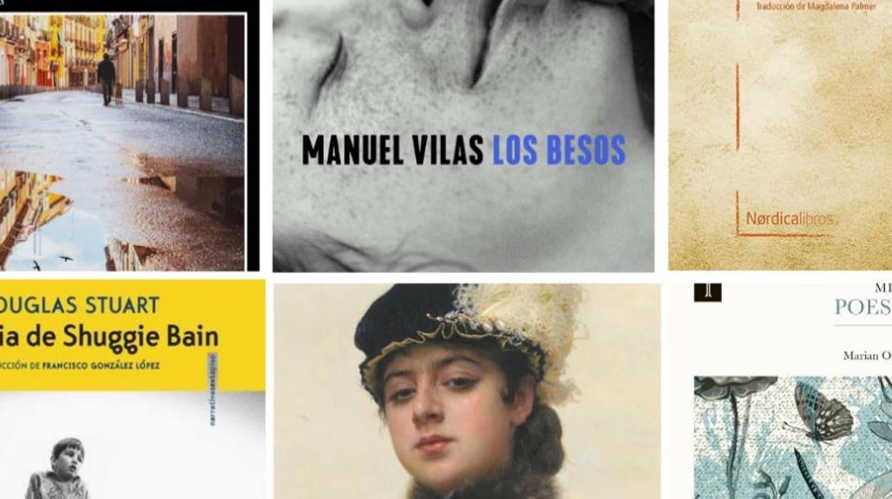 Un detalle de las cubiertas de las novedades más recomendadas por los libreros: 'Los vencejos' (Tusquets), de Fernando Aramburu; 'Los besos' (Planeta), de Manuel Vilas; Verano (Nórdica), de Ali Smith; 'Historia de Shuggie Bain' (Sexto Piso), de Douglas Stuart; 'El baile de Natasha' (Taurus), de Orlando Figes y 'Poesía esencial' (Impedimenta), de Cartarescu.