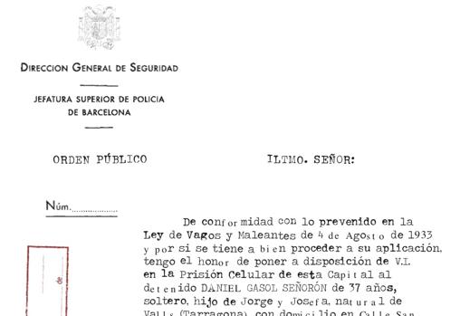 Falso expediente personal de Daniel Gasol para el proyecto 'Orden público'