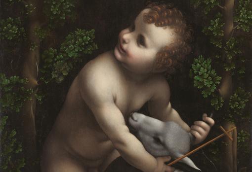 'El Niño Jesús abrazado a un cordero'. Detalle. Pintor Lombardo (¿Taller de Leonardo da Vinci?) Óleo sobre tabla, 1520-30
