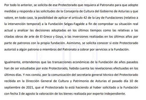 Escrito del Principado al Protectorado de Cultura