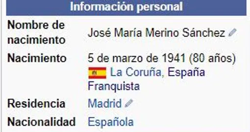 Captura de pantalla de la entrada de Wikipedia de José María Merino