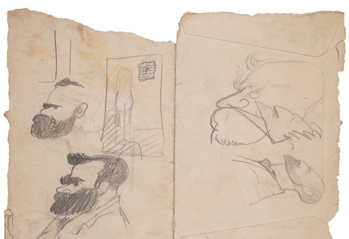 Sobre con distintas figuras y cabezas, de 1905 o posterior