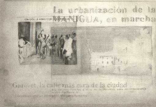 'Reconstrucción nº1' ('Tierra que la multitud invade', 2021) Grafito sobre papel. 18 x 24 cms.