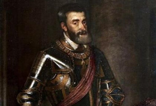'Retrato del emperador Carlos V', de Tiziano. Detalle. El cuadro sale de la Galería de los Uffizi de Florencia hacia los Museos Lombardos