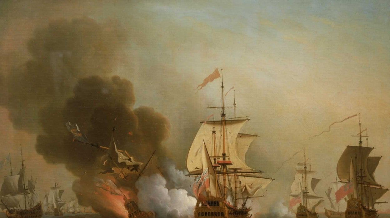 Cuadro de Samuel Scott con «La acción de Wager», el hundimiento del galeón San José