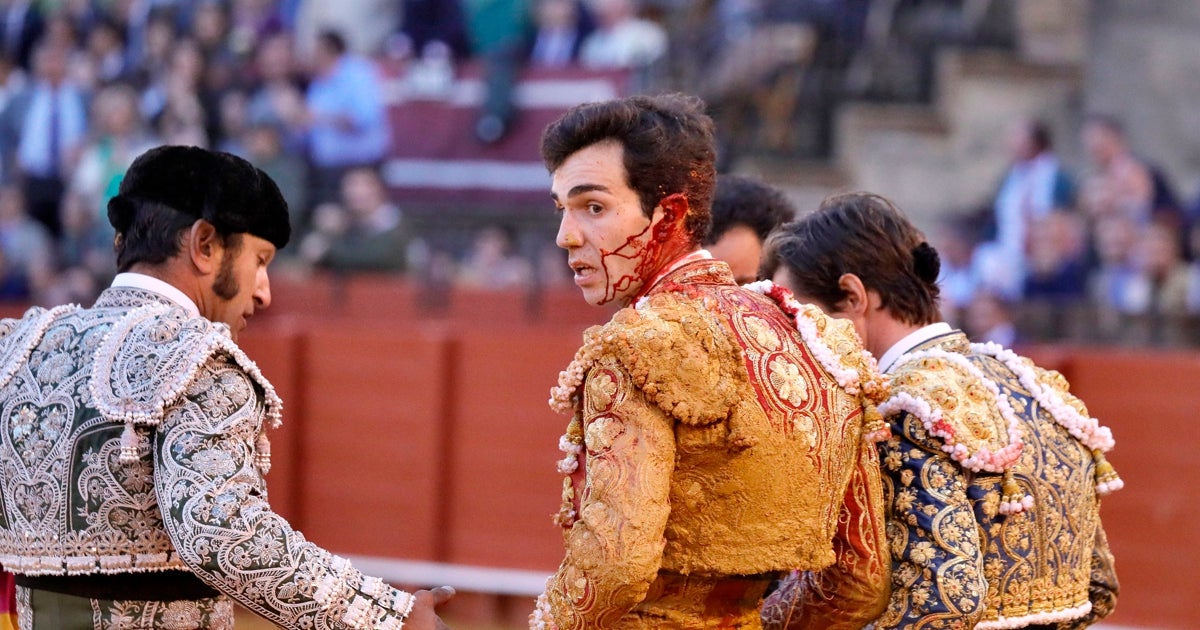 Tomás Rufo, tras ser cogido violentamente por el sexto