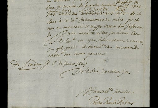 Fragmento de una carta enviada por Rubens al Conde Duque de Olivares