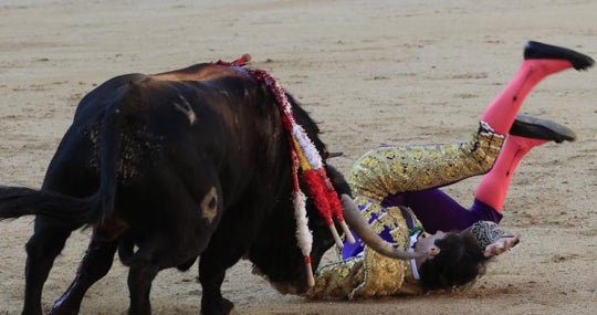 Santana Claros, en el momento de la cogida