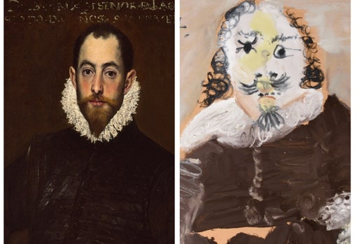 A la izquierda, 'Retrato de un hombre de la Casa de Leiva', de El Greco. A la derecha, 'El mosquetero', de Picasso