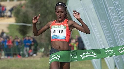 La atleta keniata Fatih Kipyegon entra en meta en la prueba femenina