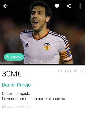 «Se vende» a los jugadores del Valencia en una app de objetos de segunda mano