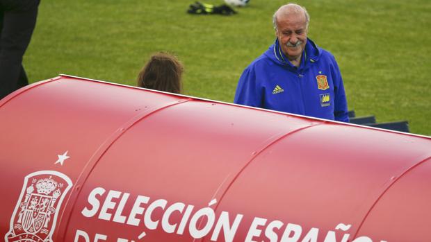 Del Bosque, en un entrenamiento de la selección