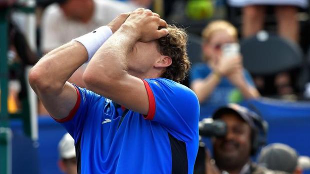 Pablo Carreño,celebra un punto en la final ante Bautista