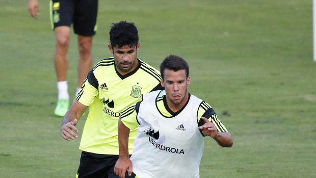 Diego Costa, durante un entrenamiento con la selección española