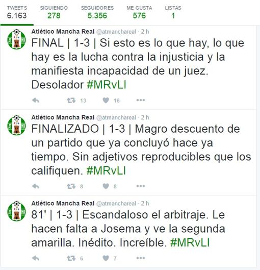 Los mensajes publicados en la cuenta oficial del Atlético Mancha Real