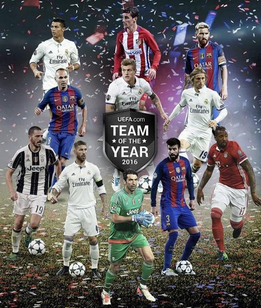 El Real Madrid saca pecho en el once ideal de la UEFA de 2016