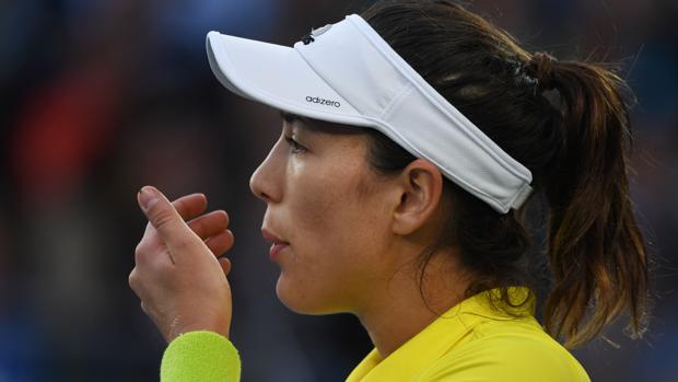 Garbiñe Muguruza, durante su encuentro ante Sevastova en Australia