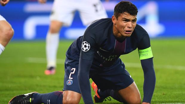 Thiago Silva, durante un partido de Champions con el PSG