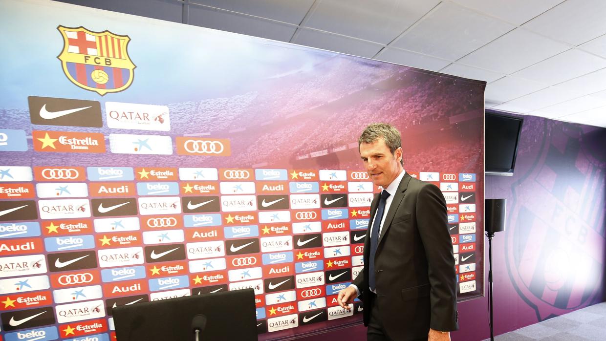 Robert Fernández en la sala de prensa de la Ciudad Deportiva del Barcelona