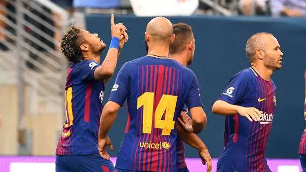 Neymar celebra uno de los goles que ha marcado durante esta pretemporada con el Barcelona