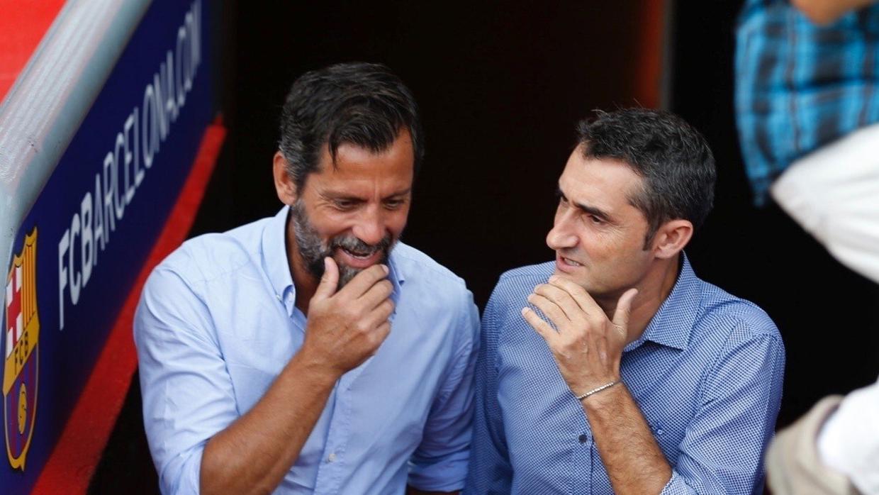 Quique Sánchez Flores y Ernesto Valverde antes del último derbi catalán